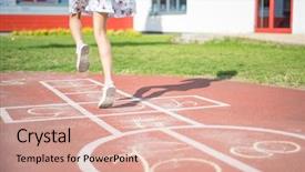  Presentation with children playing - Colorful PPT theme enhanced with while playing hopscotch at park backdrop and a coral colored foreground