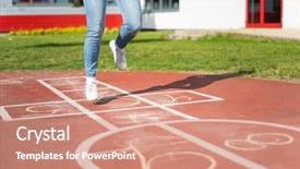  Presentation with children playing - Amazing slide deck having while playing hopscotch at park backdrop and a coral colored foreground