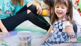  Presentation with elementary school career day and technology and black female teacher - Beautiful presentation theme featuring while playing on the floor backdrop and a light blue colored foreground