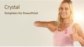  Presentation with pink ribbon - Audience pleasing presentation theme consisting of while pointing on pink ribbon backdrop and a  colored foreground