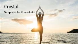  Presentation with tranquil - PPT theme consisting of while practicing the tree yoga background and a light gray colored foreground