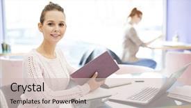  Presentation with knitted knitting needle - Colorful presentation theme enhanced with while reading book in cafe backdrop and a  colored foreground