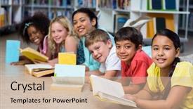  Presentation with children books - Cool new presentation with while reading books in library backdrop and a soft green colored foreground