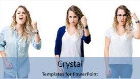  Presentation with group of three young girl - Audience pleasing slide set consisting of while shouting with anger rage backdrop and a  colored foreground