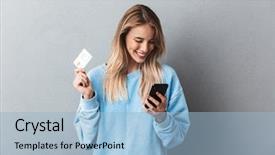  Presentation with mobile phone on car - Amazing PPT theme having while showing plastic credit card backdrop and a light blue colored foreground