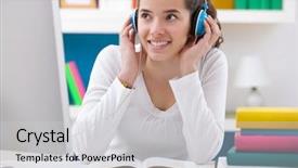  Presentation with african american teenager girl - Presentation theme having while sitting at a desk background and a  colored foreground