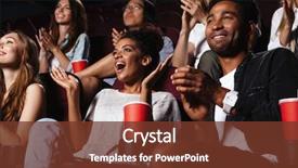  Presentation with audience - Colorful slide deck enhanced with while sitting at the cinema backdrop and a tawny brown colored foreground