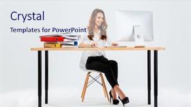  Presentation with computer - Presentation consisting of while sitting at the desk background and a sky blue colored foreground