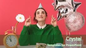  Presentation with pink birthday - Slide deck having while sitting by the table background and a forest green colored foreground