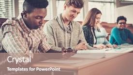  Presentation with lecture hall - Cool new slide deck with while sitting in a lecture backdrop and a  colored foreground