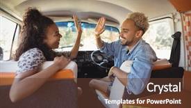  Presentation with high fidelity - Amazing slide deck having while sitting in mini van backdrop and a  colored foreground