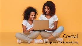  Presentation with afro - Beautiful PPT layouts featuring while sitting isolated over orange backdrop and a gold colored foreground