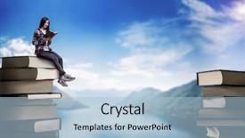  Presentation with books - Slide set with while sitting on a mountain background and a light blue colored foreground