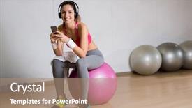  Presentation with music and sports - PPT theme having while sitting on fitness ball background and a coral colored foreground