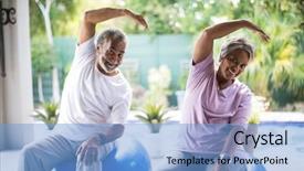  Presentation with senior fitness - Beautiful slide deck featuring while sitting on fitness ball backdrop and a light blue colored foreground