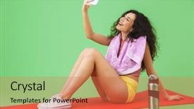  Presentation with green town cities - Presentation enhanced with while sitting on fitness mat background and a coral colored foreground