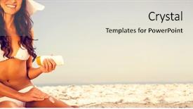  Presentation with beach - Cool new PPT layouts with while sitting on her towel backdrop and a sky blue colored foreground