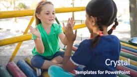  Presentation with hipster girl playing tetris game - Amazing theme having while sitting on jungle gym backdrop and a  colored foreground