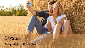  Presentation with man vs woman - Cool new PPT theme with while sitting under big haystack backdrop and a gold colored foreground