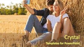  Presentation with man and woman - PPT layouts having while sitting under big haystack background and a tawny brown colored foreground