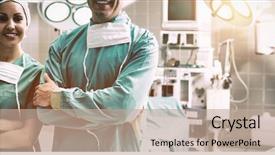  Presentation with theater - Beautiful PPT theme featuring while smiling at operation theater backdrop and a coral colored foreground