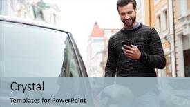  Presentation with outdoors - Audience pleasing slide set consisting of while standing at his car backdrop and a light blue colored foreground