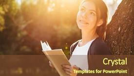  Presentation with book - Slides having while standing at the tree background and a tawny brown colored foreground