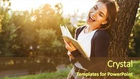  Presentation with book - Colorful presentation enhanced with while standing at the tree backdrop and a tawny brown colored foreground