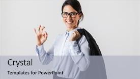  Presentation with secretary - PPT theme with while standing in the office background and a  colored foreground