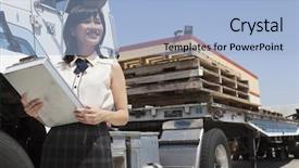  Presentation with trucking - Audience pleasing PPT layouts consisting of while standing next to flatbed backdrop and a light blue colored foreground
