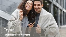  Presentation with man joined woman - Beautiful theme featuring while standing over gray building backdrop and a gray colored foreground