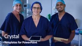  Presentation with digital healthcare - Presentation design featuring while standing with a digital background and a navy blue colored foreground