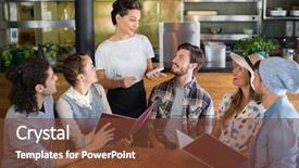  Presentation with customers - PPT theme with while taking order in restaurant background and a tawny brown colored foreground
