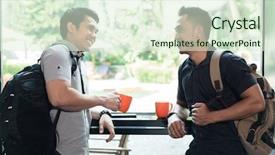  Presentation with cheerful - Cool new theme with while talking and drinking coffee backdrop and a sky blue colored foreground