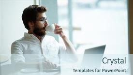  Presentation with coffee - PPT theme featuring while thinking of new project background and a sky blue colored foreground