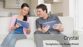  Presentation with two people talking - Presentation having while using a tablet computer background and a light gray colored foreground