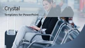  Presentation with worried young female college student - Audience pleasing presentation design consisting of while waiting for her flight backdrop and a light blue colored foreground