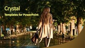  Presentation with arabian woman wearing hijab muslim - Slide deck with while walking through empty boulevard background and a  colored foreground