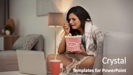  Presentation with woman crying - Cool new slides with while watching movie at home backdrop and a coral colored foreground