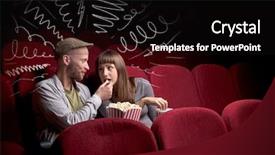  Presentation with popcorn movie - Colorful theme enhanced with young cute couple sitting backdrop and a tawny brown colored foreground