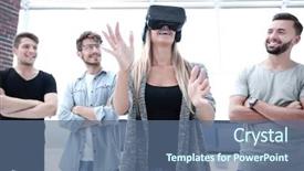  Presentation with smiling little girl - Theme consisting of while wearing virtual reality glasses background and a  colored foreground