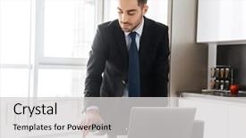  Presentation with formal - Slide deck enhanced with statistics flat - image of attractive businessman 30s background and a light gray colored foreground