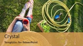  Presentation with spring break - Slide set with while working in the garden background and a yellow colored foreground