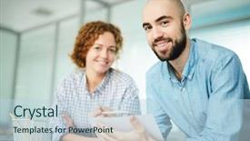  Presentation with flower office desk table - Colorful presentation theme enhanced with while working on design project backdrop and a light blue colored foreground