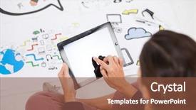  Presentation with using digital tablet - Audience pleasing presentation theme consisting of while working on icon chart backdrop and a  colored foreground