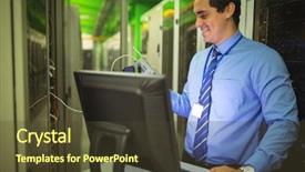  Presentation with computer room - Audience pleasing slide deck consisting of while working on personal computer backdrop and a tawny brown colored foreground