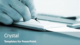  Presentation with writing - Presentation theme enhanced with while writing some documents - blue background and a teal colored foreground