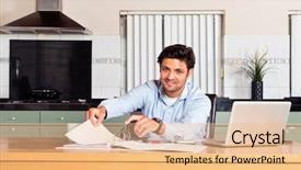  Presentation with administration - Presentation design consisting of handsome man filing paid giro background and a coral colored foreground