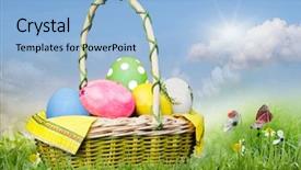  Presentation with eggs egg carton egg box - Presentation design having whimsical - basket with easter eggs background and a light blue colored foreground