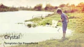  Presentation with fishing net - Beautiful slides featuring whimsical - boy by a river backdrop and a soft green colored foreground